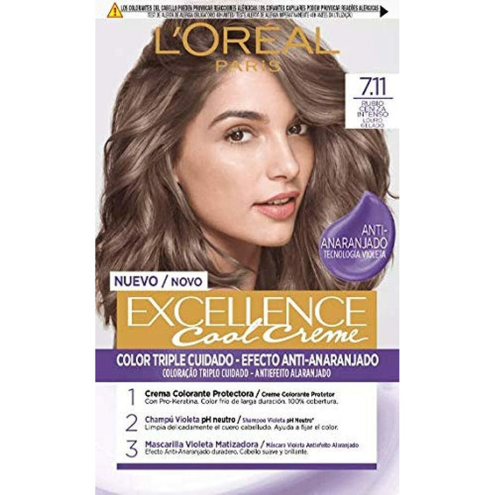 Permanente kleurcrème L'Oreal Make Up Excellence Cool Creme Intense Asblond 7,11