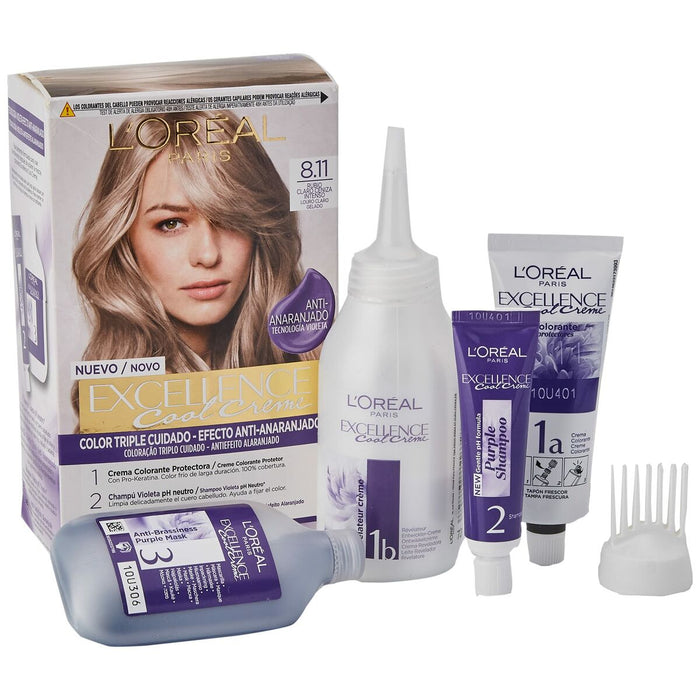Permanente kleurcrème L'Oreal Make Up Excellence 8,11 Light Asblond 192 ml