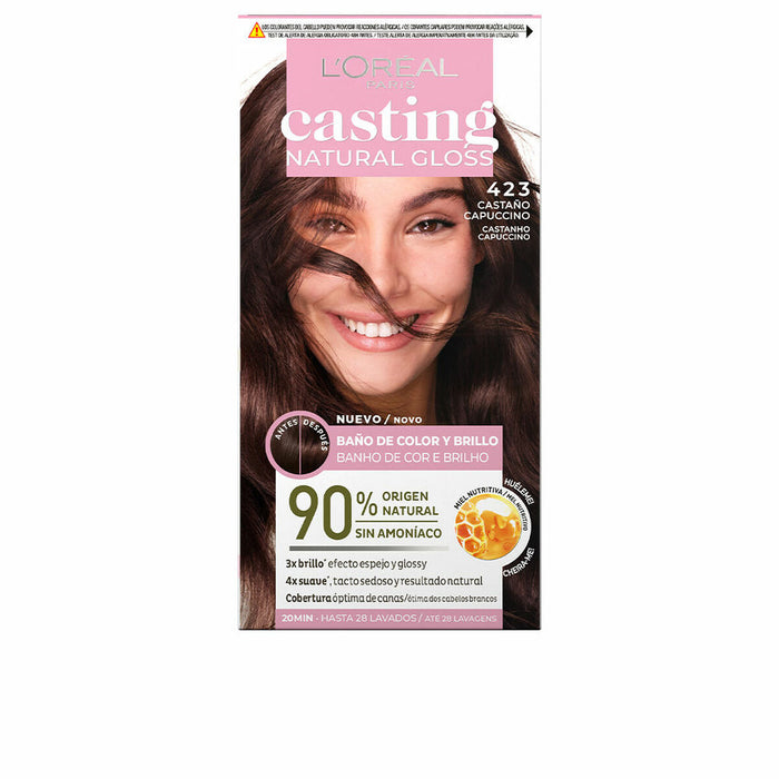 Semi-permanente kleurstof L'Oreal Make Up Casting Natural Gloss Geen ammoniak Nº 423-castaño capuccino (180 ml)