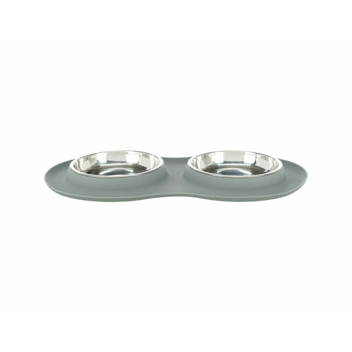Voerbak voor honden Trixie Grijs Roestvrij staal Ø 16 cm Dubbel 2 × 0,3 L 47 × 3 × 26 CM