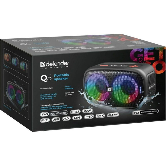 Dankzij de draagbare Bluetooth®-luidsprekers Defender 65305 Zwart 20 W