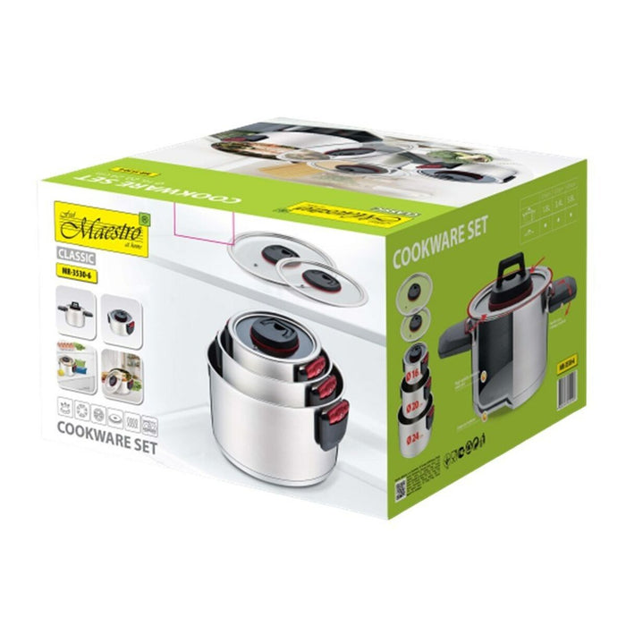 Casserolepan met deksel Feel Maestro MR-3530-6 Rood Zwart Staal Roestvrij staal Plastic Ø 24 cm Ø 20 cm Ø 16 cm 1,5 L 5,8 L 3,2
