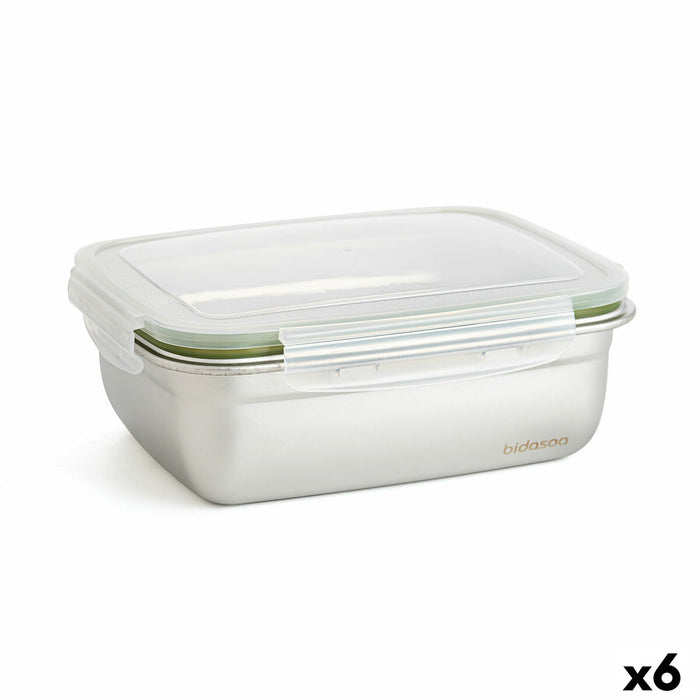 Hermetische Lunchtrommel Bidasoa Theo Rechthoekig 1,8 L 23 x 18 x 8 cm Metaal (6 Stuks)