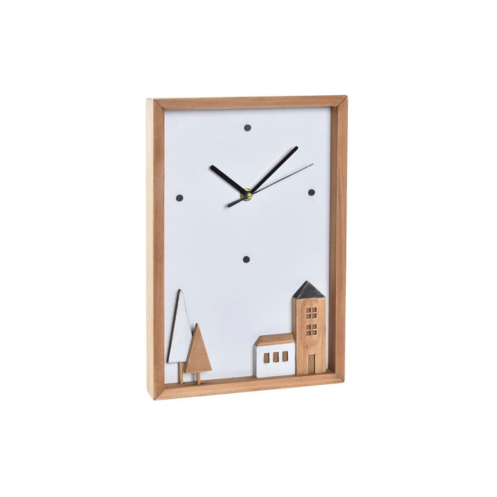 Muurklok DKD Home Decor Wit Bruin Hout Aluminium Huizen Stads 20 x 4 x 30 cm