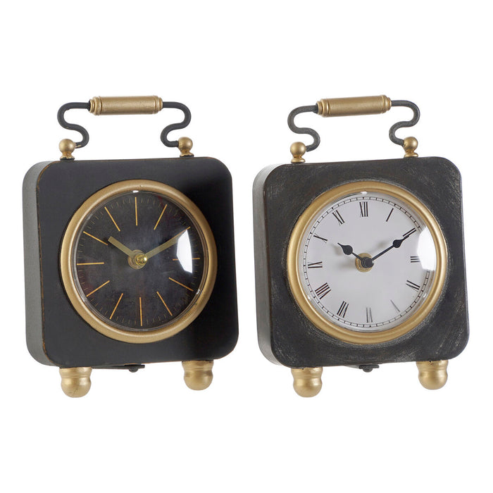 Tafelklok DKD Home Decor Zwart Gouden Zilverkleurig (2 Stuks)