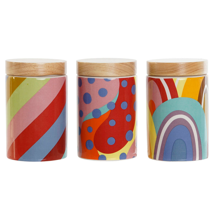 Tin DKD Home Decor Multicolour Natuurlijk Bamboe Dolomite 1 L 10 x 10 x 16 cm (3 Stuks)