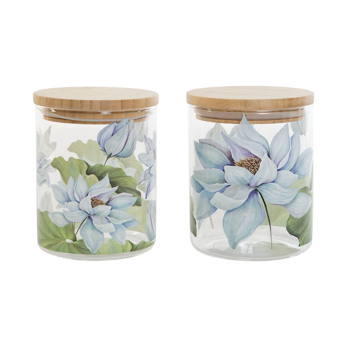 Tin DKD Home Decor Blauw Wit Groen Natuurlijk Siliconen Bamboe Borosilicaatglas 700 ml 10 x 10 x 13 cm (2 Stuks)