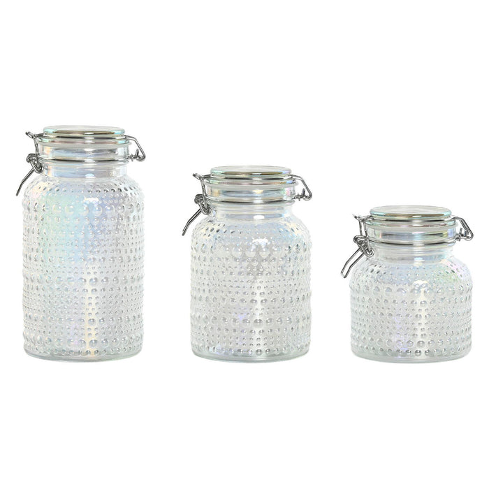 Set van 3 Potjes Home ESPRIT Transparant Metaal Kristal 1,2 L 3 Onderdelen