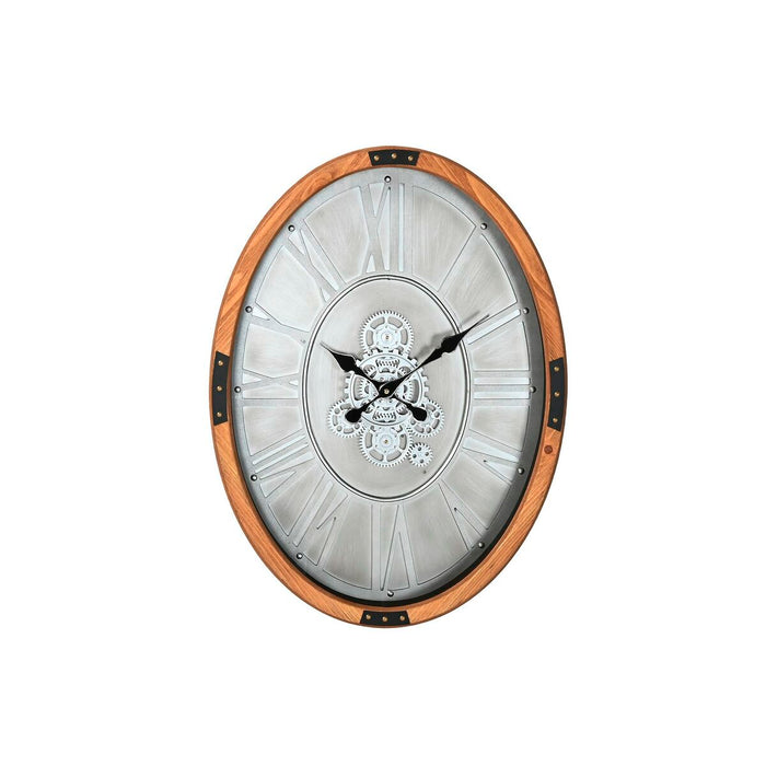 Muurklok Home ESPRIT Zilverkleurig Natuurlijk Metaal Kristal Dennenhout 50 x 8 x 68 cm