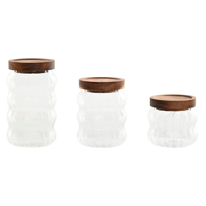 Set van 3 Potjes Home ESPRIT Transparant Natuurlijk 550 ml 750 ml 3 Onderdelen