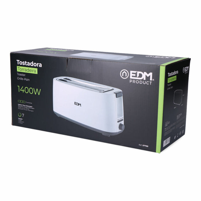 Broodrooster EDM 07799 White Design 1400 W Dubbele sleuf
