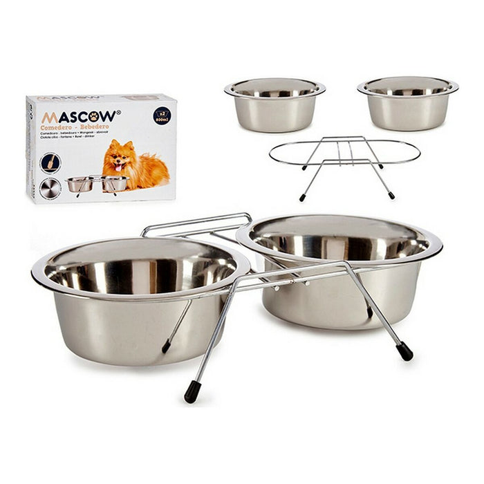 Dierenvoederbak Mascow 2 2 Zilverkleurig Roestvrij staal 800 ml 16,3 x 8 x 34,5 cm 35 x 18,5 x 9 cm 17 x 6 x 34 cm Dubbel