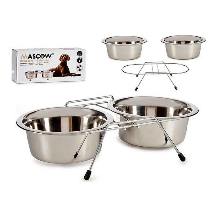Dierenvoederbak Mascow 4 4 Zilverkleurig Roestvrij staal 2,6 L 24,5 x 11 x 52,5 cm 54 x 27,5 x 12 cm 25 x 7,5 x 50 cm Dubbel