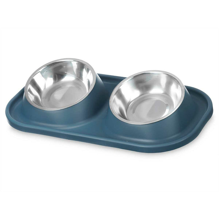 Dog Feeder Mascow Blue Metal 40 x 8,5 x 22 cm Double