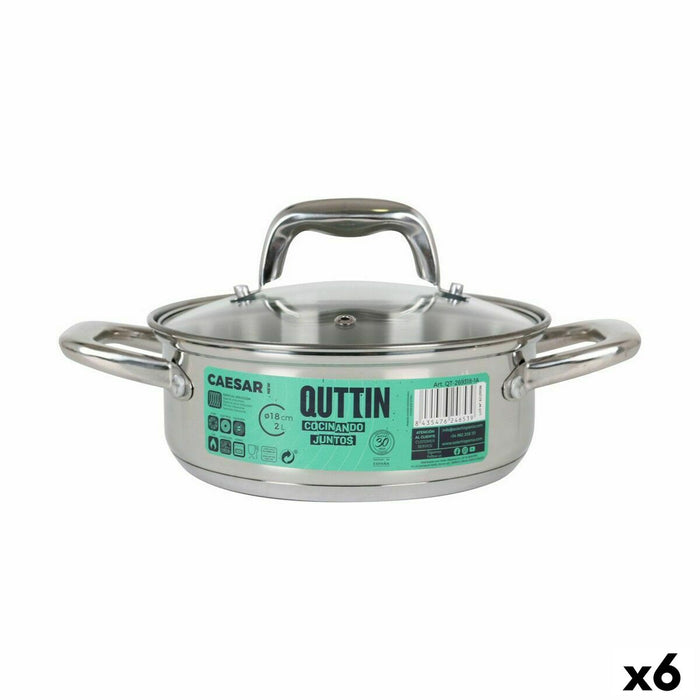 Kookpot met Glazen Deksel Quttin Caesar Staal ø 18 x 7 cm (6 Stuks)