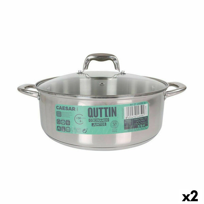 Kookpot met Glazen Deksel Quttin Caesar Staal ø 30 x 11,5 cm (2 Stuks)