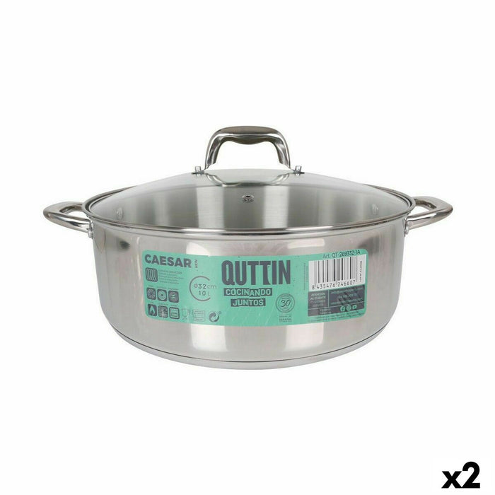 Kookpot met Glazen Deksel Quttin Caesar Staal ø 32 x 12,5 cm (2 Stuks)