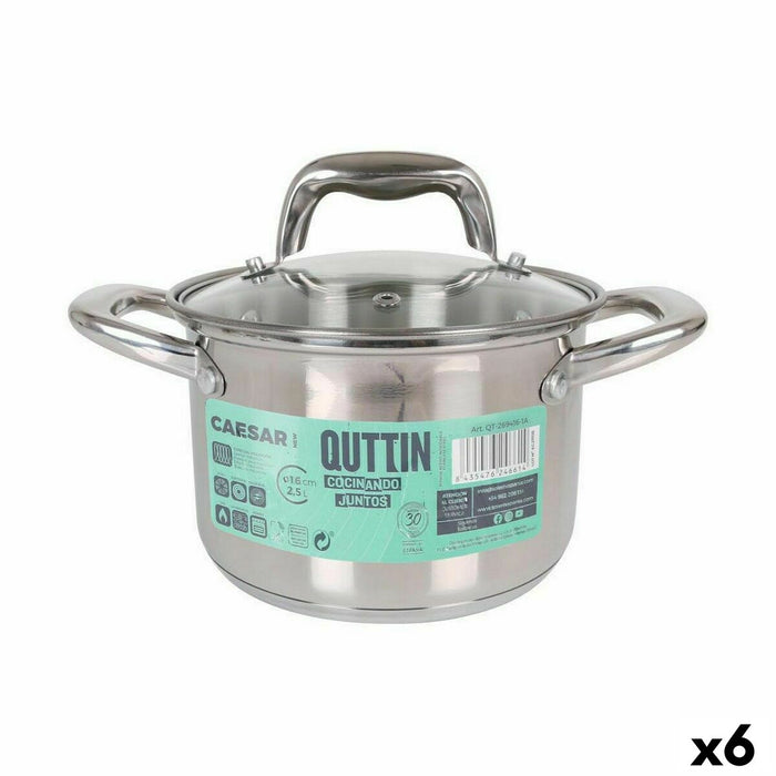 Pot met Glazen Deksel Quttin Caesar Staal ø 16 x 11,5 cm (6 Stuks)