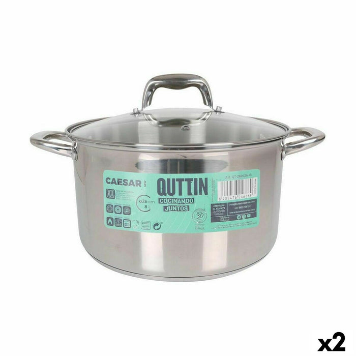 Pot met Glazen Deksel Quttin Caesar Staal ø 26 x 15,5 cm (2 Stuks)