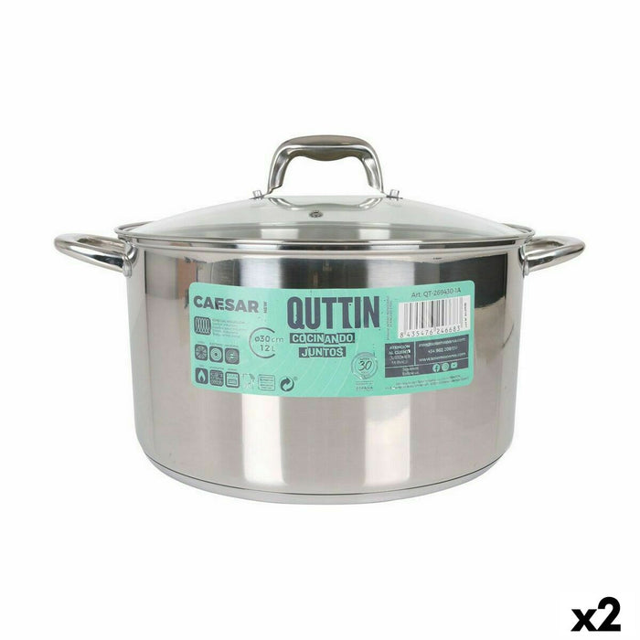 Pot met Glazen Deksel Quttin Caesar Staal ø 30 x 17,5 cm (2 Stuks)