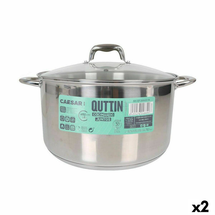 Pot met Glazen Deksel Quttin Caesar Staal ø 32 x 18,5 cm (2 Stuks)