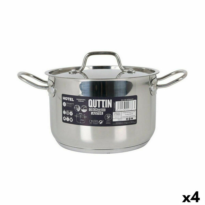 Casserolepan met deksel Quttin Hotel Staal ø 20 x 13 cm (4 Stuks)