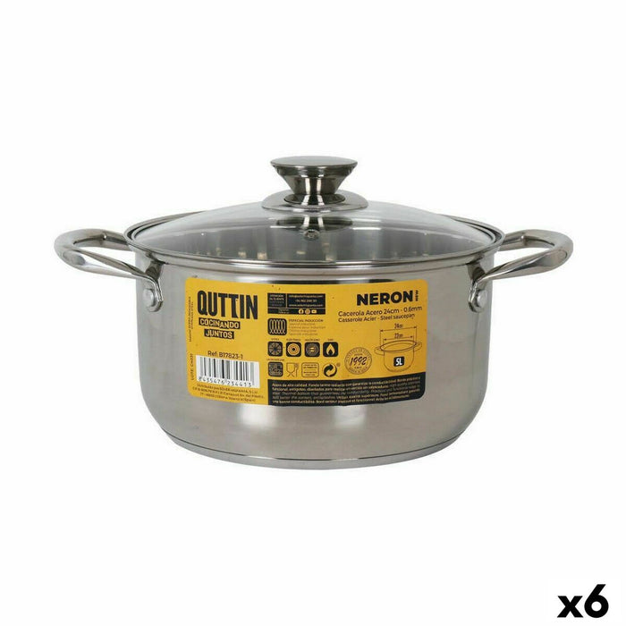 Kookpot met Glazen Deksel Quttin New Neron Staal 32 x 23,5 x 12,8 cm (6 Stuks)