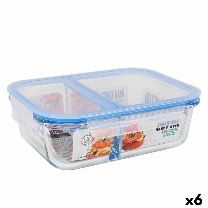 Hermetische Lunchtrommel Quttin 2 Compartimenten Rechthoekig 1,4 L (6 Stuks)