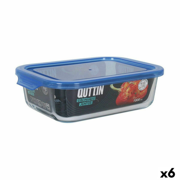 Hermetische Lunchtrommel Quttin Blauw Transparant Rechthoekig 1 L (6 Stuks)