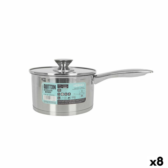 Sauspan met deksel Quttin Hermes 2,2 L Staal (8 Stuks)