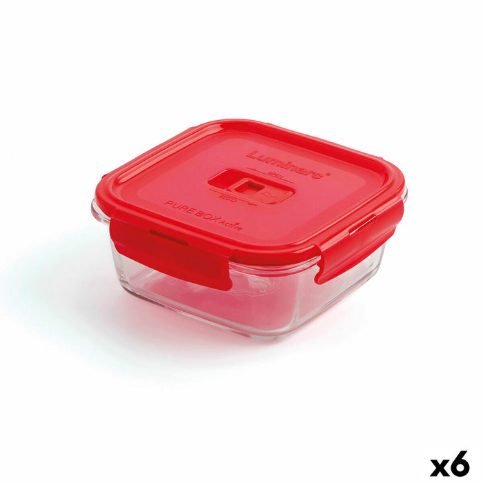 Hermetische Lunchtrommel Luminarc Pure Box 760 ml Rood Glas (6 Stuks)