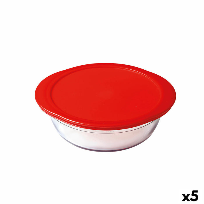 Ronde Lunchtrommel met Deksel Ô Cuisine Cook & Store 21 x 21 x 7 cm Rood 1,1 L Siliconen Glas (5 Stuks)