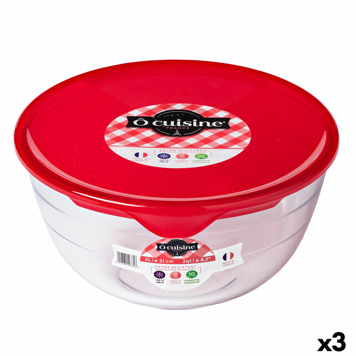 Ronde Lunchtrommel met Deksel Ô Cuisine Prep&store Ocu Rood 1 L 17 x 17 x 9 cm Glas (3 Stuks)