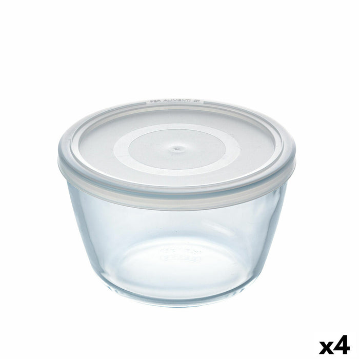 Ronde Lunchtrommel met Deksel Pyrex Cook & Freeze 1,1 L 15 x 15 x 10 cm Transparant Siliconen Glas (4 Stuks)