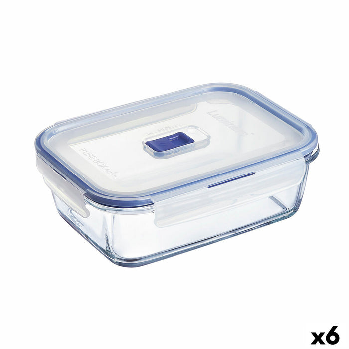 Hermetische Lunchtrommel Luminarc Pure Box Active 19 x 13 cm 1,22 L Tweekleurig Glas (6 Stuks)