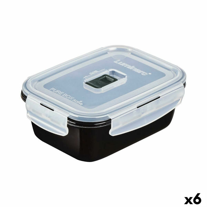 Hermetische Lunchtrommel Luminarc Pure Box Zwart 820 ml Glas (6 Stuks)