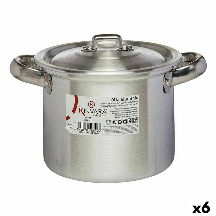 Casserolepan met deksel Kinvara 100030 100030 Zilverkleurig Aluminium 16 x 14 x 21 cm 20 x 14 x 16 cm Ø 14 cm (6 Stuks)
