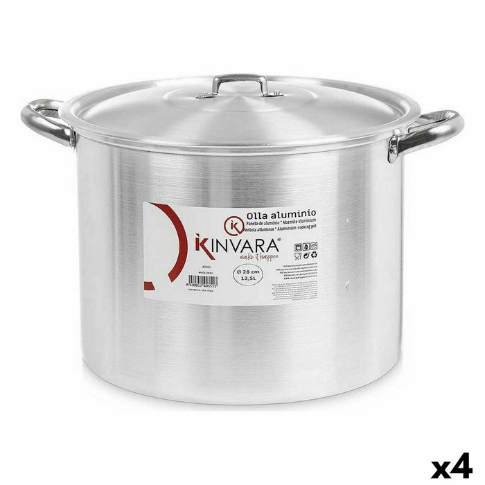 Casserolepan met deksel Kinvara 100037 100037 Zilverkleurig Aluminium 38 x 25 x 31 cm (4 Stuks)