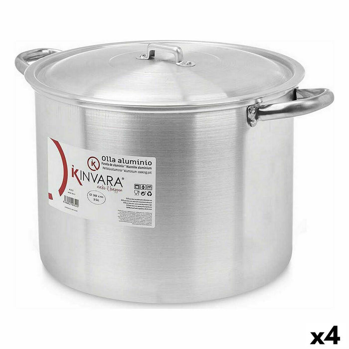 Casserolepan met deksel Kinvara 100038 100038 Zilverkleurig Aluminium 40 x 27 x 32 cm 42 x 27 x 32,5 cm Ø 30 cm (4 Stuks)