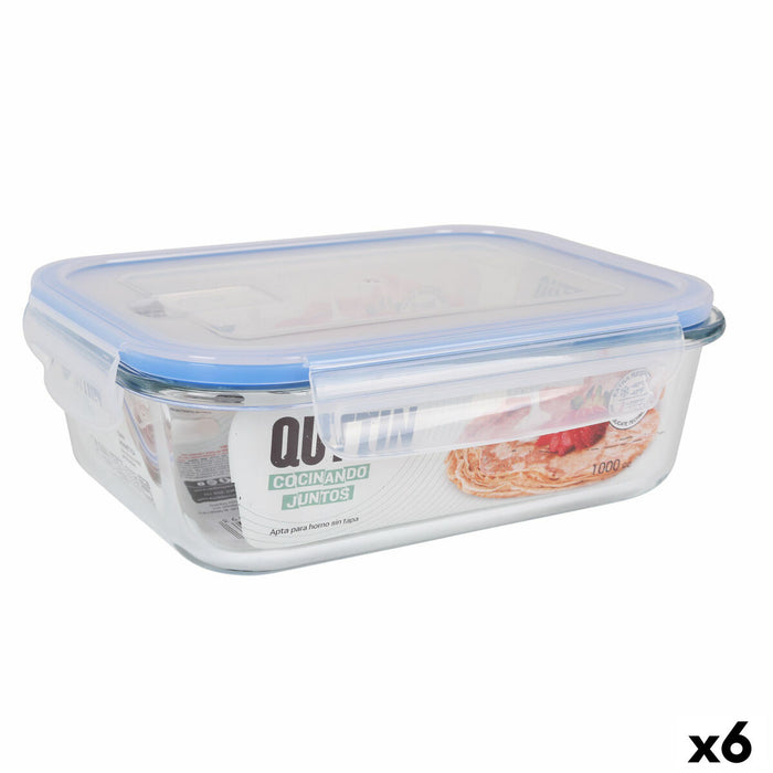 Hermetische Lunchtrommel Quttin Transparant Rechthoekig 1L (6 Stuks)