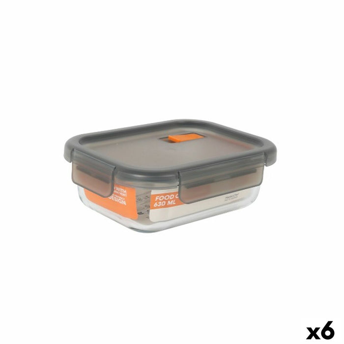 Hermetische Lunchtrommel MasterChef Grijs Transparant Rechthoekig 630 ml (6 Stuks)