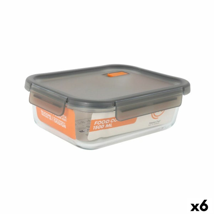 Hermetische Lunchtrommel MasterChef Grijs Transparant Rechthoekig 1,5 L (6 Stuks)
