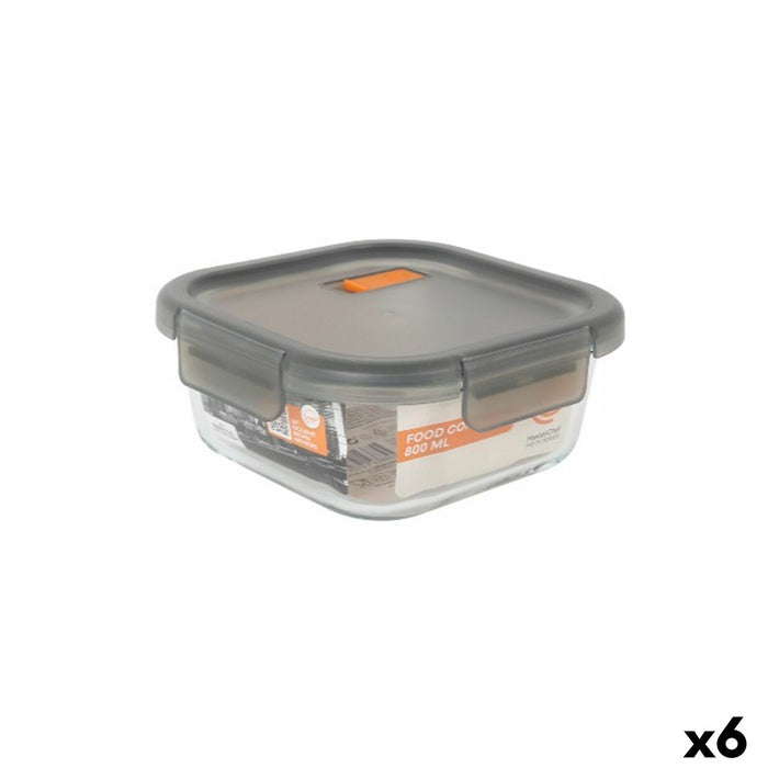 Hermetische Lunchtrommel MasterChef Grijs Transparant Vierkant 800 ml (6 Stuks)