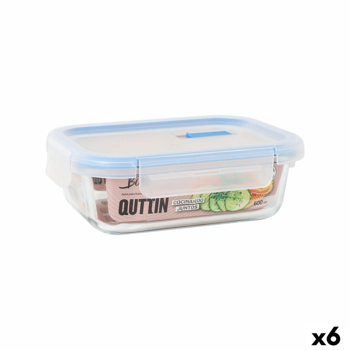 Hermetische Lunchtrommel Quttin Boho Transparant Rechthoekig 600 ml (6 Stuks)