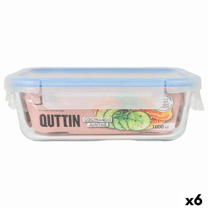 Hermetische Lunchtrommel Quttin Boho Transparant Rechthoekig 1 L (6 Stuks)