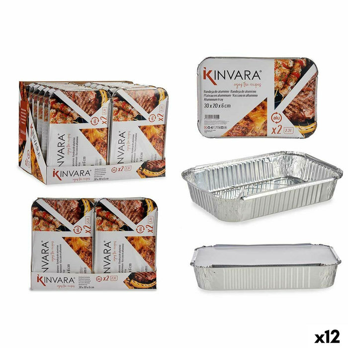 Set of Food Trays Kinvara Silver Aluminium 21 x 6 x 30,5 cm 12 Units