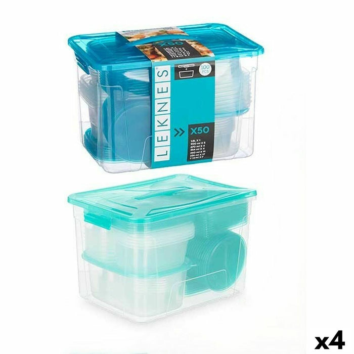 Set Lunchboxen Leknes Blauw Groen Polypropyleen 50 Onderdelen (4 Stuks)